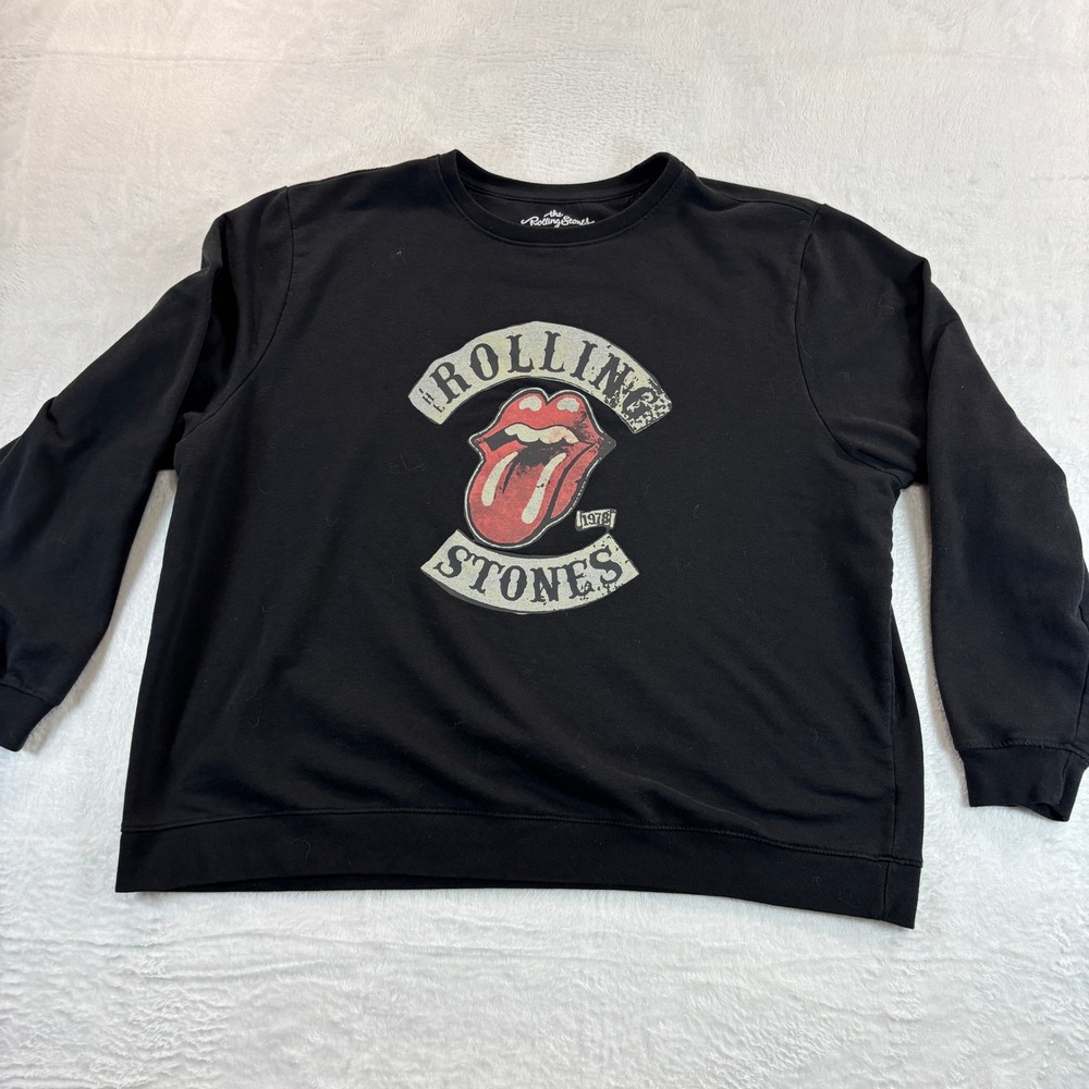 Rolling Stones 1978 Tour Sweatshirt Black Graphic Print XXL Men's Crewneck